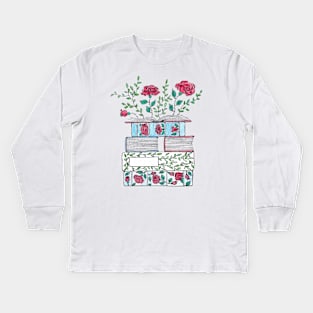 Blooming Stack of Books Kids Long Sleeve T-Shirt